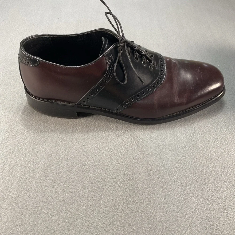 Florsheim Mens Lace Up Dress Saddle Shoes‎ Two Tone Burgundy Black Leather 11D